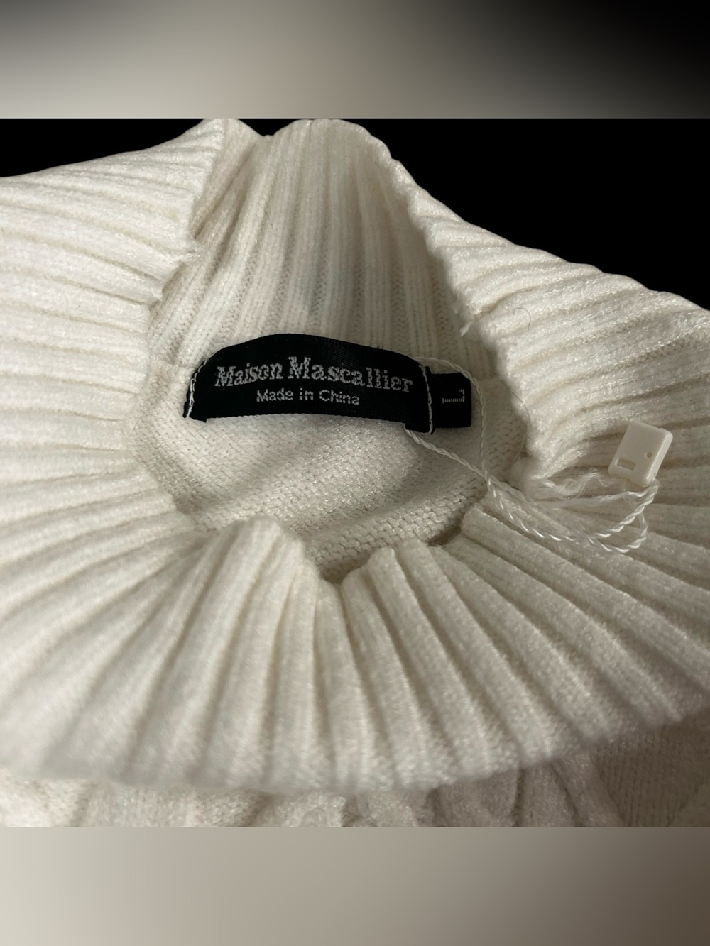 Maison Mascallier Cable Knit Chunky Balloon Sleeve White Sweater Size Large - Picture 5 of 7